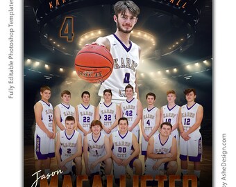 Basketball Memory Mates - Photoshop Templates for Sports Teams and Individuals - Sports Photography Templates - Stadium Lights Basketball
