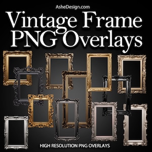 Digital Frame PNG Overlays, Photo Frame Clipart, Photoshop Frame Backdrop Overlays, Transparent Frame PNG Bundle, Vintage Digital Frames