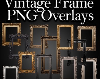Digital Frame PNG Overlays, Photo Frame Clipart, Photoshop Frame Backdrop Overlays, Transparent Frame PNG Bundle, Vintage Digital Frames
