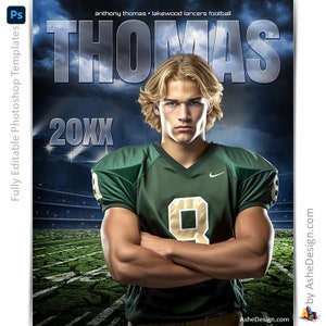 Photoshop Football Poster Template, Digital Sports Background Backdrop, Senior Night Football Player Banquet Gift, Homecoming Banner