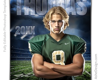 Photoshop Football Poster Template, Digital Sports Background Backdrop, Senior Night Football Player Banquet Gift, Homecoming Banner