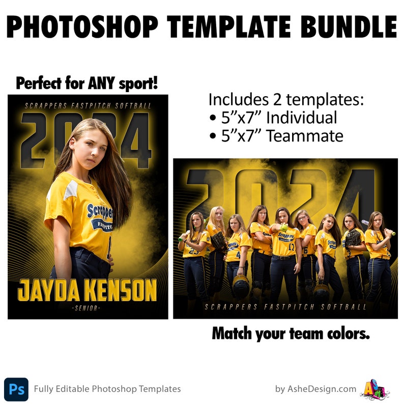 Photoshop Sports PSD Template Bundle Includes 2x3 Senior Banner, 8x10 ...