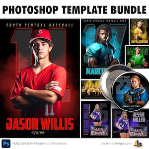 Photoshop Sports PSD Template Bundle Includes 2x3 Senior Banner, 8x10 • 16x20 Sports Posters, Memory Mates, Game Day Social Media & More