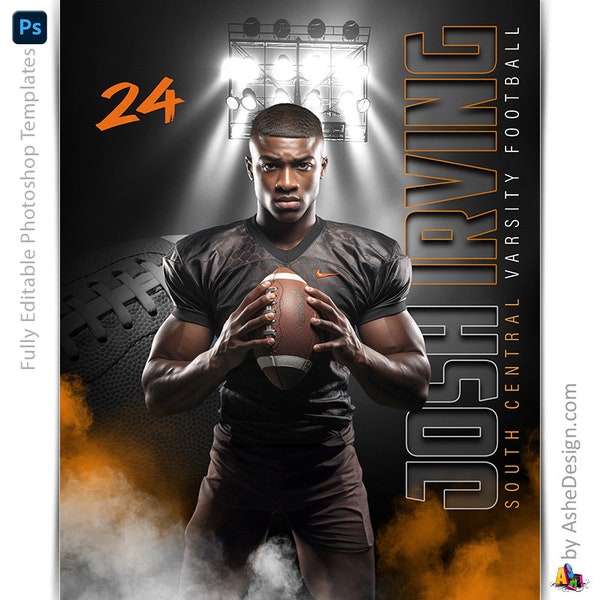 Photoshop Football Poster Templates, PSD Sports Photography-Templates, Resize For Senior Night Banners, Under The Lights Football