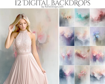 12 Dreamy Abstracts Digital Photography Backdrops, Photoshop Overlays, Studio Backdrops For Photographers, Wedding & Senior Backdrops