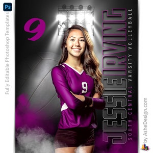 Modèles Photoshop d'affiches de volleyball, Modèles de photographie de sport PSD, Redimensionnement pour bannières de nuit pour seniors, Volley-ball Under The Lights