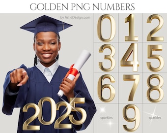 Golden 3D Digital PNG Numbers, Gold Digital Number Art PNG Crystal Numbers Clip Art, 3D Number Clipart Set, PNG Golden Numbers