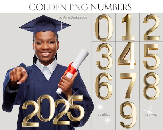 Golden 3D Digital PNG Numbers, Gold Digital Number Art PNG Crystal Numbers Clip Art, 3D Number Clipart Set, PNG Golden Numbers