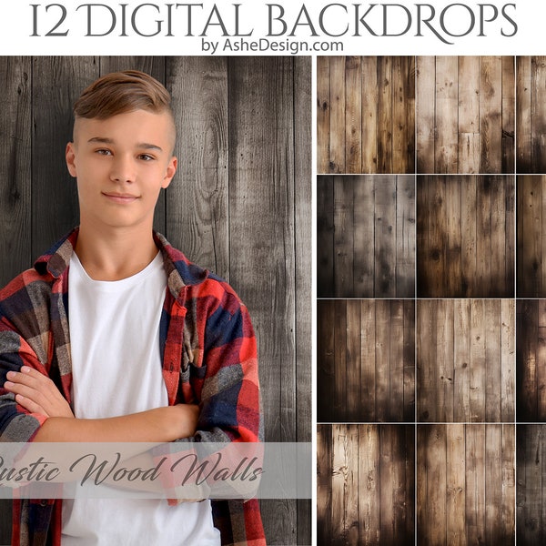 12 Rustic Wood Walls Digital Photography Backdrops, Photoshop Overlays, Studio Backdrops For Photographers, Wedding & Senior Backdrops