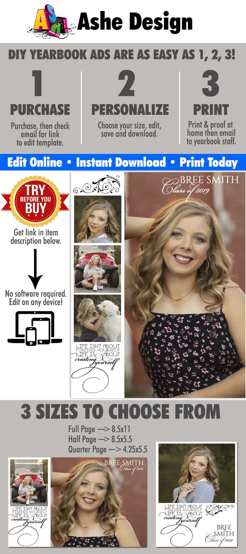 Diy Printable Yearbook Ads Editable Program Recognition Ad Etsy
