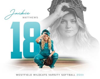 Photoshop Softball Poster Templates, Sports Photography-Templates, PSD Background, Senior Night Banners, Game Face Reflection Softball