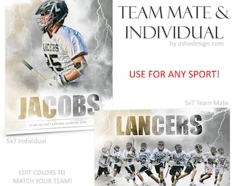 Photoshop Templates | Team Mates & Individual | Sports Collages |  5x7 | ELECTRIFIED - (2) Digital Files, Sports Photography