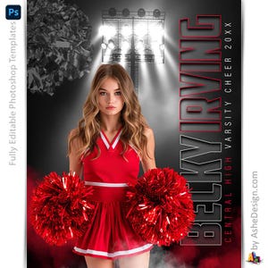 Modèles d'affiches Photoshop Cheer, Modèles de photographie de sport PSD, Redimensionner pour bannières de nuit pour seniors, Under The Lights Cheer