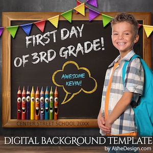 First Day of School Digital Photography Backdrop, Photoshop Template, Senior Backdrop For Photographers, Photo Prop Digital Background