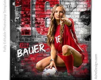 Photoshop Soccer Poster Templates, Sports Photography-Templates, PSD Background, Resize For Senior Night Banners, Legacy Wall Soccer