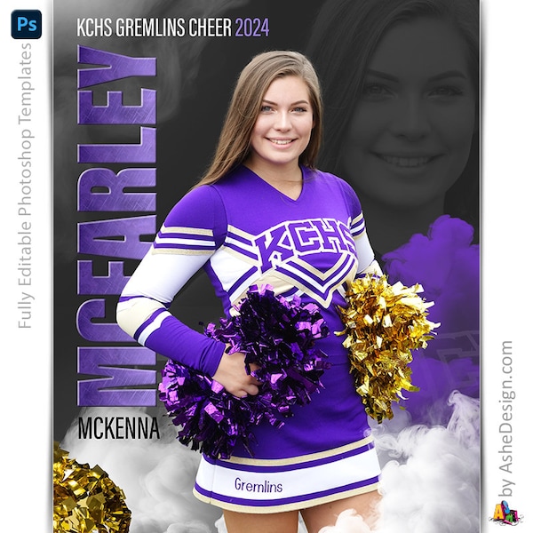 Photoshop Cheer Poster Templates, Sports Photography-Templates, PSD Background, Resize For Senior Night Banners, Sports Legends Cheer