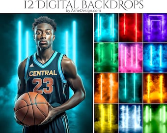 12 Colored Side Lights Digital Photography Backdrops, Photoshop Overlays, Studio Backdrops For Photographers, Sport & Senior Backdrops
