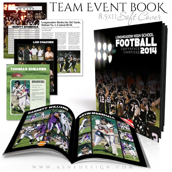 Livre d'événements sportifs à couverture souple - SIMPLY SPORTS YEARBOOK - Modèles Photoshop pour photographes. Carnet d'événements 8,5 x 11 - 24 pages et couverture