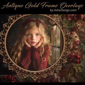 Vintage Gold Frame PNG Overlays, Ornate Photo Frame Clipart, Photoshop Overlays, Transparent Digital Frames, Antique Gold Frame Overlays