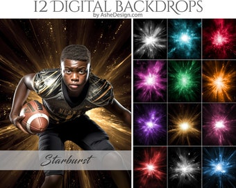 12 Starburst Digital Photography Backdrops, Photoshop Overlays, Studio Backdrops For Photographers, Sports & Senior Backdrops