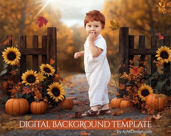 Pumpkin Lane Digital-Backdrop Photoshop Template, Studio Digital Background, Pumpkin Lane Composite, Layered PSD Digital Backdrop