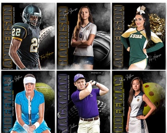 Photoshop Sports Template Bundle Includes 12 Layered PSD Sports Poster Templates For Photoshop, Easily Resize For Senior Night Banners!