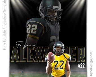 Photoshop Football Poster Templates, PSD Sports Photography-Templates, Resize For Senior Night Banners, In The Spotlight Football
