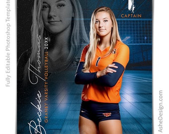 Photoshop Volleyball Poster Templates, PSD Sports Photography-Templates, Resize For Senior Night Banners, Reflection Volleyball
