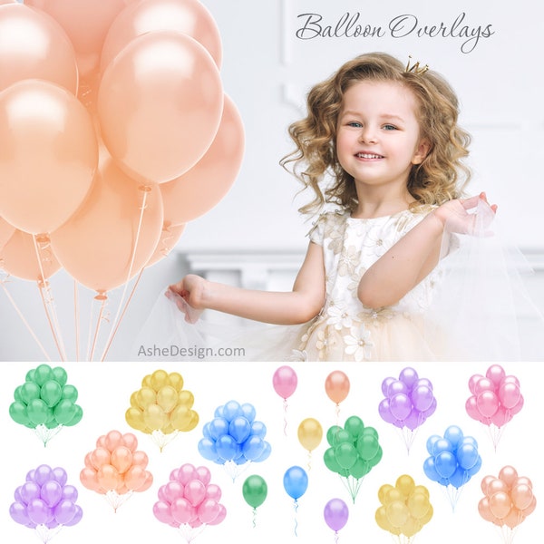 Designer Gem Overlays - PASTEL BALLOONS - (18) Photoshop .png files - Digital Overlays For Your Photos and Quick Pages.