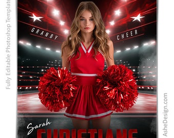 Photoshop Cheer Poster Templates, PSD Sports Photography-Templates, Resize For Senior Night Banners, Stadium Lights Cheer