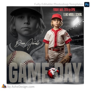 Modèles Photoshop de médias sociaux le jour du match pour les équipes et les individus - téléchargement immédiat - Dream Weaver - baseball