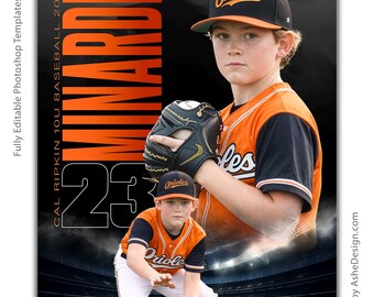 Photoshop Baseball Poster Templates, PSD Sports Photography-Templates, Resize For Senior Night Banners, Double Play Baseball