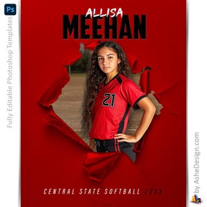 Modèles Photoshop d'affiches de softball, Modèles de photographie de sport PSD, Redimensionnement pour bannières de soirée seniors, Déchirement de softball