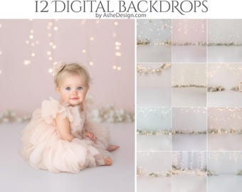 12 cyfrowych teł fotograficznych z efektem bokeh, pastelowe tła studyjne, tła do portretów dziecięcych dla fotografów