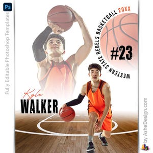 Modelli di poster di basket per Photoshop, modelli di fotografia sportiva PSD, ridimensionamento per banner per serate per anziani, basket a tutto tondo