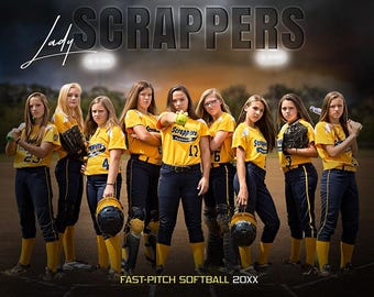 Photoshop Softball Poster Templates, Sports Photography-Templates, PSD Background, Resize For Senior Banners, In The Shadows Softball Team