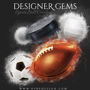 Photoshop Design | Sports Photo Overlays | Grunge Sports Balls Set2 | (5) Digital .PNG Files for Sports Photography & Quick Pages.