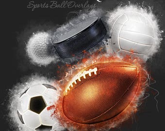 Photoshop Design | Sports Photo Overlays | Grunge Sports Balls Set2 | (5) Digital .PNG Files for Sports Photography & Quick Pages.