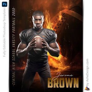 Modèles Photoshop d'affiches de football, Modèles PSD pour photographies de sport, Redimensionner pour bannières de soirée seniors, Football en feu