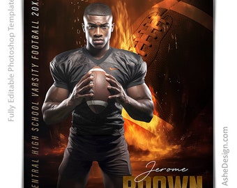 Photoshop Football Poster Templates, PSD Sports Photography-Templates, Resize For Senior Night Banners, On Fire Football