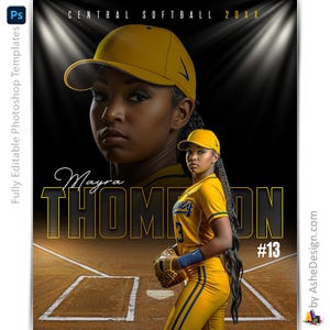 Modèles Photoshop d'affiches de softball, Modèles de photographie de sport PSD, Redimensionner pour les bannières de nuit pour seniors, Sous les projecteurs