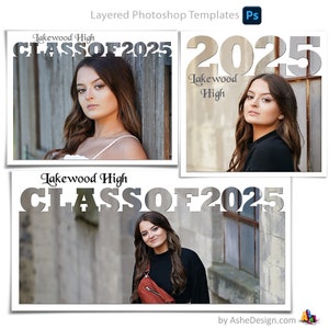 Conjunto de collage para personas mayores - Año senior 2025 - (3) Archivos en capas de Photoshop digital para fotógrafos y álbumes de recortes - (20x10,11x14,12x12).