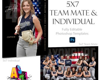 Photoshop Templates | Team Mates & Individual | Multi-Sport Collages | 5x7 | All American - (2) Digital Files, Sports Photography