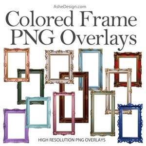 Digital Frame PNG Overlays, Photo Frame Clipart, Photoshop Frame Backdrop Overlays, Transparent Frame PNG Bundle, Colored Digital Frames