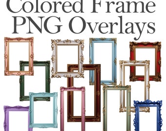 Digital Frame PNG Overlays, Photo Frame Clipart, Photoshop Frame Backdrop Overlays, Transparent Frame PNG Bundle, Colored Digital Frames