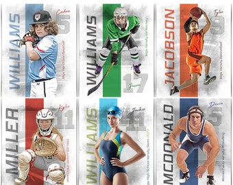 Photoshop Sports Template Bundle Includes 12 Layered PSD Sports Poster Templates For Photoshop, Easily Resize For Senior Night Banners!