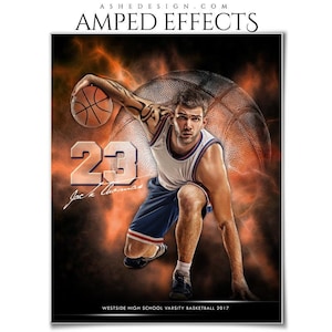 Ensemble de modèles d’affiches sportives - Modèles de collage Photoshop pour les équipes et les individus - Téléchargement instantané - Explosion électrique - Basket-ball