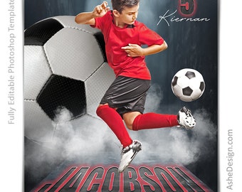 Mallar för fotbollsaffischer i Photoshop, mallar för sportfotografering, PSD-bakgrund, storleksändra för seniorkvällsbanners, fotboll i perspektiv