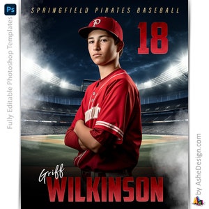 Photoshop Baseball Poster Templates, Sports Photography-Templates, PSD Background, Resize For Senior Night Banners, Stadium Lights Baseball