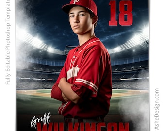 May include: A baseball-themed graphic featuring a young person in a red baseball uniform and cap, with the number 18. The text reads "Springfield Pirates Baseball" and "Griff Wilkinson". The background shows a baseball stadium.